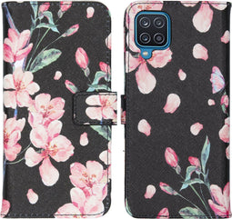 iMoshion Hoesje Geschikt voor Samsung Galaxy A12 Hoesje Met Pasjeshouder - iMoshion Design Softcase Bookcase - Meerkleurig / Blossom Watercolor Black
