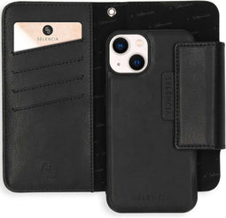 Selencia Hoesje Geschikt voor iPhone 13 Hoesje Met Pasjeshouder - Selencia Surya 2-in-1 Uitneembare Vegan Lederen Bookcase - Zwart