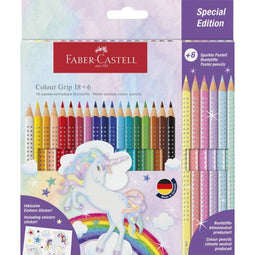 Faber Castell FC-201543 Colour Grip Kleurpotloden 18 Stuks + 6 Sparkle Pastel Kleurpotloden en Un...