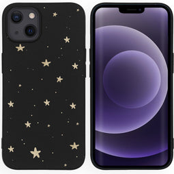 iPhone 13 Hoesje Siliconen - iMoshion Design hoesje - Zwart / Meerkleurig / Goud / Stars Gold