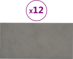 vidaXL - Wandpanelen - 12 - st - 2,16 - m² - 60x30 - cm - fluweel - lichtgrijs