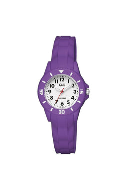 Q&Q V26A-004VY - Horloge - Sport - Analoog - Kinderen - Unisex - Plastic band - Rond - Kunststof - Cijfers - Paars - Wit - 10 ATM