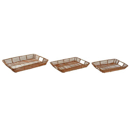 Set van trays Home ESPRIT Natuurlijk Tropisch 44 x 32 x 6 cm (3 Stuks)