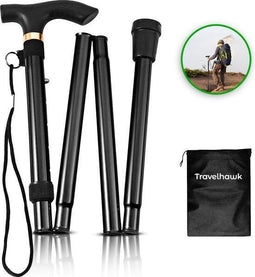 Travelhawk Wandelstok - Verstelbaar en Opvouwbaar - Ergonomische Handgreep - Zwart