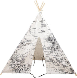 Wereldkaart Tipi Tent Zwart/wit Wigwam Speeltent / 100% katoen / 120 x 120 x 160 / 2 jaar garantie