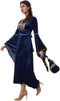 Dressforfun Bevallige jonkvrouw XXL - Verkleedkostuum - Blauw fluweel met gouden accenten