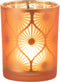 J-Line windlicht Ruit Bloemen - glas - oranje - medium - 2 stuks