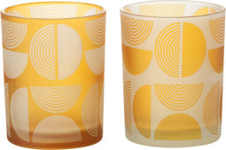 J-Line windlicht Halve Ronden - glas - oranje - medium - 2 stuks