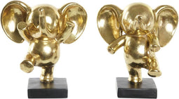 Decoratieve figuren DKD Home Decor Olifant Zwart Gouden Hars (19 x 14 x 20,5 cm) (2 Stuks)