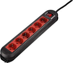 Hama "Colour" - 6-voudige Stekkerdoos met schakelaar - 1.5m zwart/rood