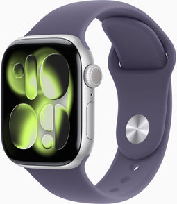 Apple Watch Series 11 - Smartwatch - GPS + Cellular - 42mm Aluminium Sportbandje S/M Zilver (Paars)