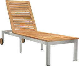 vidaXL - Ligbed - met - Wielen - 207x58x35 - cm - Massief - Acaciahout - & - RVS