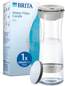 BRITA Waterfilterkaraf - 1,3L - incl. 1 MicroDisc filter - vermindert PFAS chloor herbiciden pesticiden - zachtgrijs