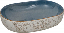vidaXL - Opzetwasbak - ovaal - 59x40x14 - cm - keramiek - zandkleurig - en - blauw