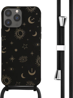 iMoshion Hoesje Geschikt voor iPhone 13 Pro Max Hoesje Met Koord - iMoshion Siliconen design hoesje met koord - Zwart / Sky Black
