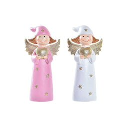 Kerstversiering DKD Home Decor Porselein Engel (7 x 5 x 14 cm) (2 Stuks)