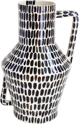 Return to Sender | Vaas 15 cm small Wedges print zwart/witte handgeschilderd met handvat - bloemenvaas