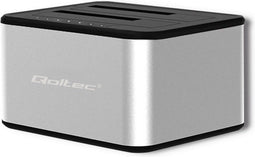 Qoltec HDD/SSD-dockingstation - 2,5/3,5 SATA - USB 3.0 Klonen - Zilver