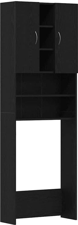 vidaXL - Wasmachinekast - 64x25,5x190 - cm - zwart - eikenkleur