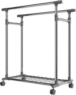 Juskys Kledingrek - Metalen op wielen - 2 kledingroedes en plank - Grijs/Zilver