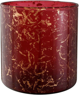 PTMD Silvy Windlicht Theelichthouder - H16 x Ø15 cm - Glas - Rood Goud
