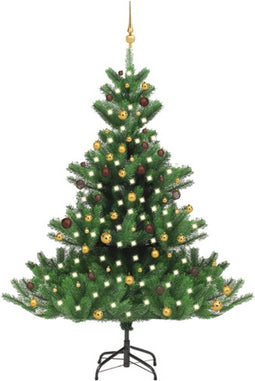 vidaXL - Kunstkerstboom - Nordmann - met - LED's - en - kerstballen - 210 - cm - groen