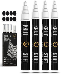 NAPI 4 Krijtstiften - Raamstiften 3 & 6mm - Afwasbaar - Wit