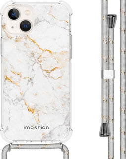 iMoshion Hoesje Geschikt voor iPhone 14 Hoesje Met Koord - iMoshion Design Hoesje met Koord - Wit / White Marble