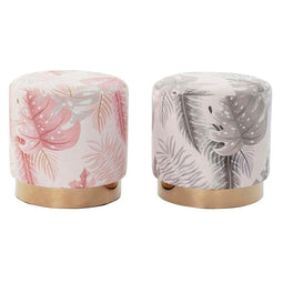 Voetensteun DKD Home Decor Grijs Gouden Hout Polyester Koraal Tropisch Blad van een plant (35 x 3...