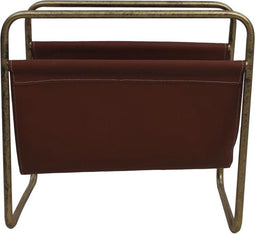 Tijdschriftenrek - 40x24x38 - Antique gold/bruin - Metaal/buffelleer