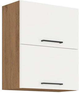 ROCK - Hoge kast - Lancelot eiken en glanzend witte melamine - 60 cm - 2 kanteldeuren