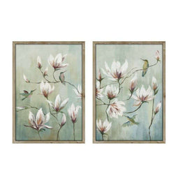 Schilderij Home ESPRIT Blauw Wit Blommor Orientaals 50 x 2,5 x 70 cm (2 Stuks)