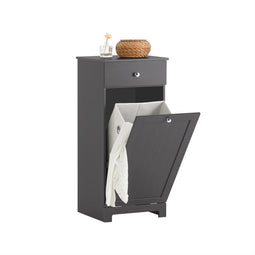 SoBuy BZR21-DG - Badkamerkast - 1 Lade en Opvouwbare Wasmand - Grijs 40x38x90 cm