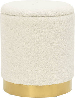vidaXL - Hocker - met - opbergruimte - rond - fleece - wit