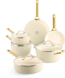 GreenPan Padova - 10-delige keramische inductie pannenset - PFAS-vrij - Ovenbestendig tot 200°C - Crème (10 stuks)