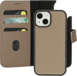 Mobiparts iPhone 15 - 2 in 1 Wallet Case - Echt leer met uitneembare backcover - Taupe