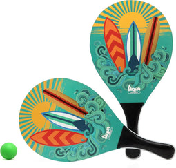 Atosa Beachball set Surfboard - hout - blauw - strand tennis speelset - kinderen/volwassenen