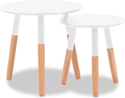 vidaXL - 2-delige - Bijzettafelset - massief - grenenhout - wit