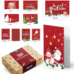Sparklyn 30x Luxe Dubbelzijdige Kerstkaarten - Hoogwaardig Papier - Blanco - (30 stuks)