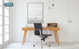 Feel Furniture - Luxe Executive bureaustoel van 100% rundleer - Lage rugleuning - Zwart