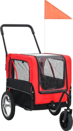 vidaXL - Huisdierenfietskar - en - joggingbuggy - 2-in-1 - rood - en - zwart