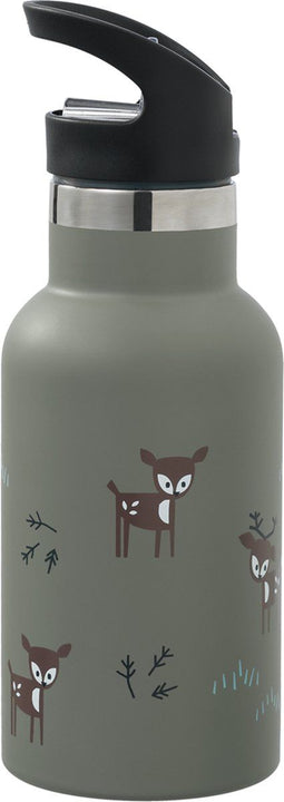 Fresk Thermosfles - 350 ml - RVS Waterfles - Lekvrije Drinkfles voor Kinderen - Koude en Warme Dranken - BPA-vrij - Onbreekbaar - Inclusief 2 Doppen - Thermosbeker - Drinkbeker - Olijfgroen - Deer Olive