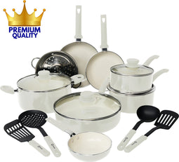 COOCK 19-Delige Pannenset - Gerecycled Aluminium - Keramische Anti-Aanbaklaag - Wit (19 stuks)