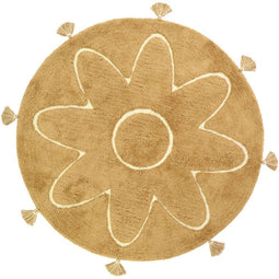 YVA - Mangue - Tapis enfant rond met pompons - Geel
