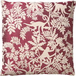 Dutch Decor ABU - Sierkussen 45x45 cm - Merlot - rood - wit - aapjes - bladeren - botanisch - Inclusief binnenkussen
