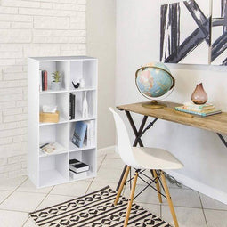 Woltu Boekenkast - Staande Plank - 8 Vakken - MDF Wit - 60 x 29,5 x 121 cm