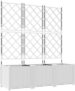 vidaXL - Tuin - Plantcontainer - met - Trellis - 3 - stuks - Wit - 120x40x143 - cm