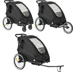 Deryan Luxe Fietskar - 3-in-1 Fietskar Hardloopkinderwagen - Zwart