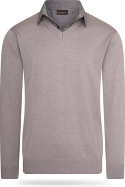 Cappuccino Italia - Heren Trui Mock Pullover - Grijs - Maat L
