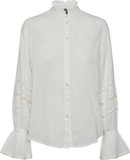 PIECES PCANNA LS SHIRT D2D QX - Dames Blouse - Katoen met Linnen - Maat 52
